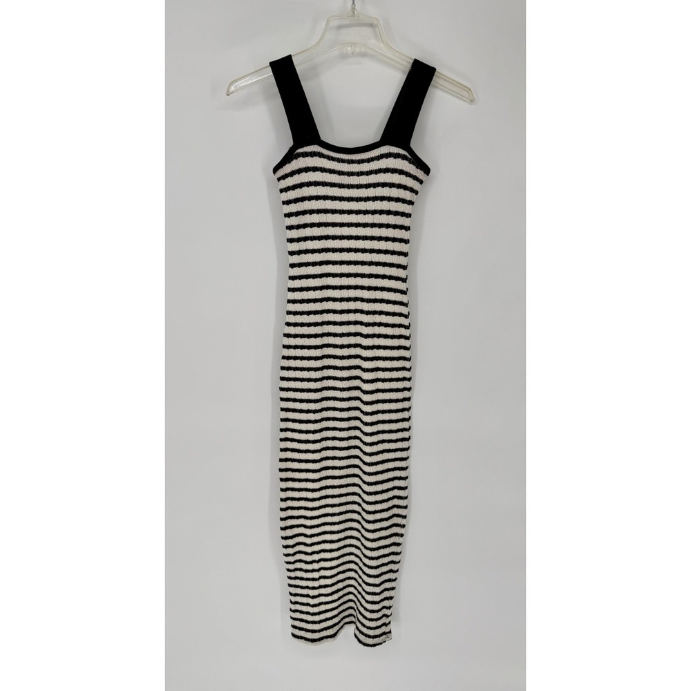 Fitted Black & White Stripe Long Midi Dress Size Small Women's